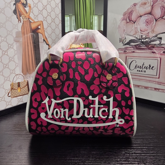 Von Dutch Pink Leopard Print Women's Bag - Picture 2 of 6